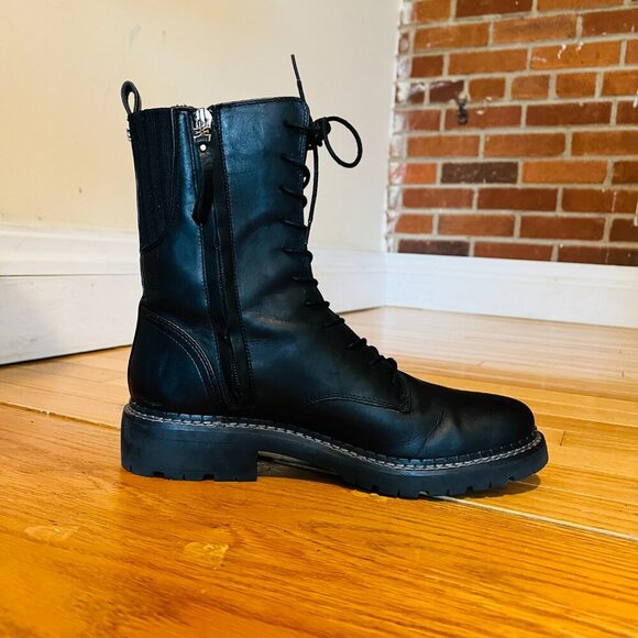 SAM EDELMAN Lex Zip BOOT Lace BLACK Combat LEATHER Military WOMEN Us 9.5 M - Picture 4 of 16